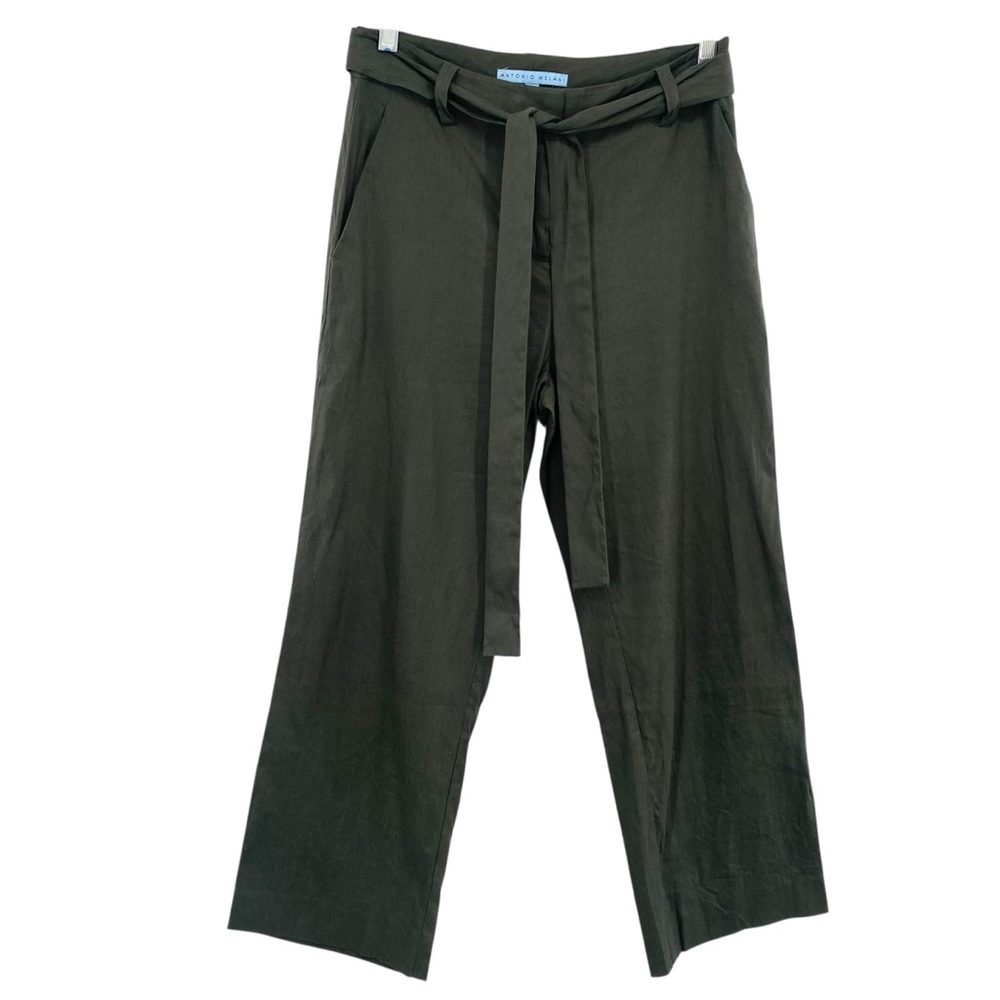 Antonio Melani Linen Paperbag Tie Waist Cropped Trouser Pants